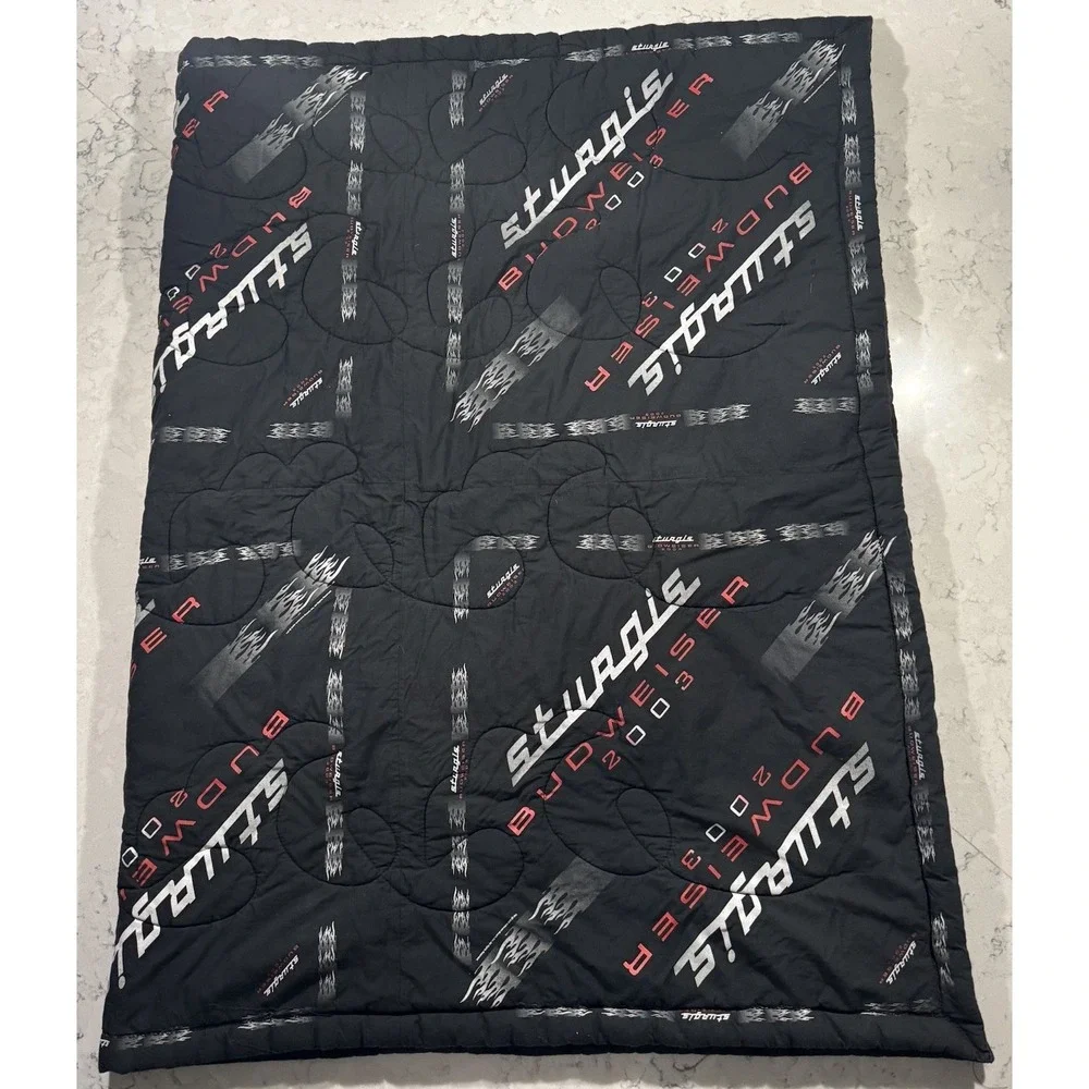 Vintage Sturgis Budweiser 2003 Quilted Blanket Throw Comforter‎ Black 70x46